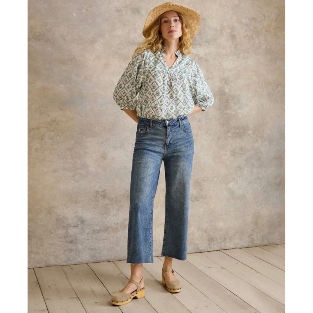 OLIVER LOGAN Aberdeen Wide Leg Crop Denim Jeans Raw Hem Women's Size 29 EUC